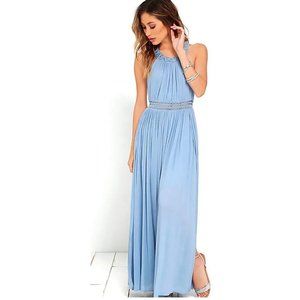 Lulus Blue Resort Life Maxi Dress with Mini Skirt - S -  Macrame Collar, Crochet